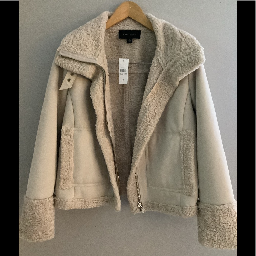 New Ann Taylor Shearling Suede Coat 8 M